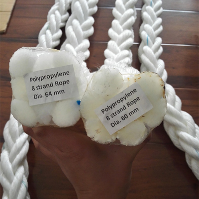 Cuerdas de anclaje blancas de polipropileno de PP de alta resistencia de 8 hebras de 64 mm para cuerdas marinas