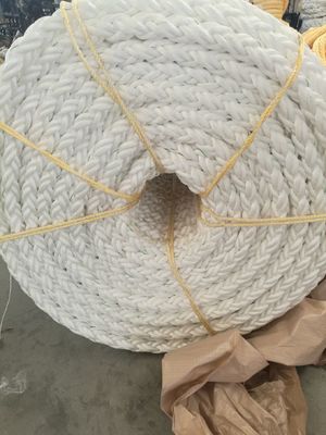 Cuerda de amarre marina de polipropileno PP de color blanco de 8 hebras de 64 mm/72 mm con alta carga de rotura